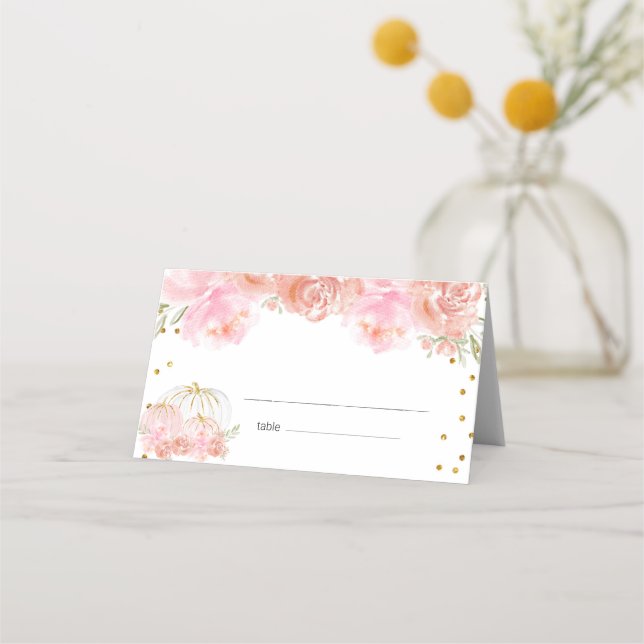 Floral Pumpkin Baby Shower Place card (Front)