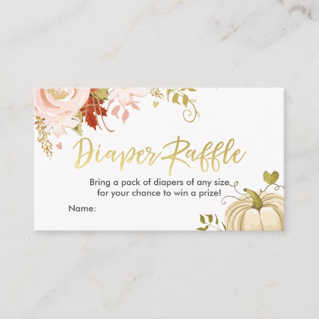 Floral Pumpkin Diaper Raffle Card Fall Autumn (Front)