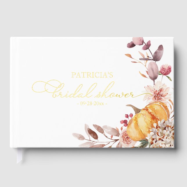 Floral Pumpkin Fall Bridal Shower Guest Book (Front)