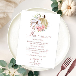 Floral Pumpkin Fall Bridal Shower Menu For Plate I Invitation