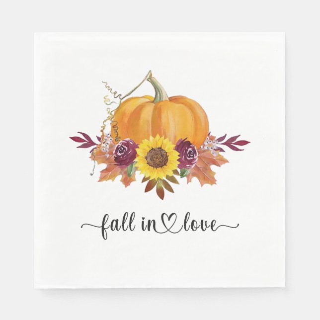 Floral Pumpkin Fall Bridal Shower Paper Napkin (Front)
