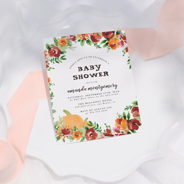 Floral Pumpkin Fall Themed Baby Shower Invitation Postcard (Creator Uploaded)