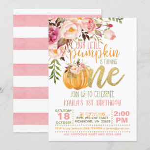 Floral Pumpkin First Birthday Invitation - Girl