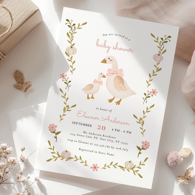 Floral Pumpkin Goose Girl Baby Shower Invitation (Creator Uploaded)