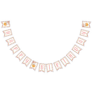 Floral Pumpkin Happy Birthday Banner - Pink Stripe