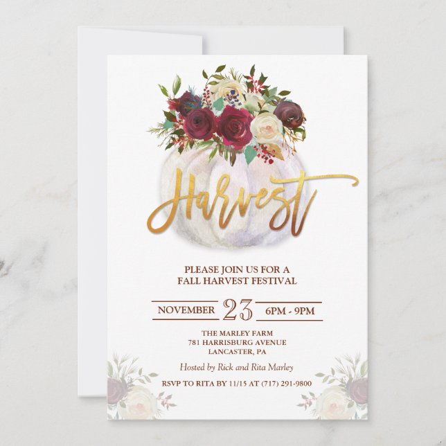 Floral Pumpkin Harvest Festival Invitation (Front)