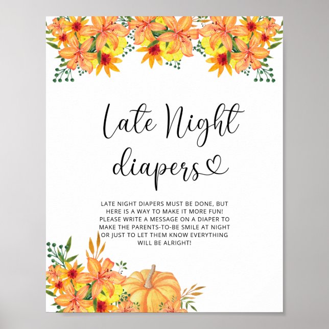 Floral pumpkin Late night diapers game Poster (Front)