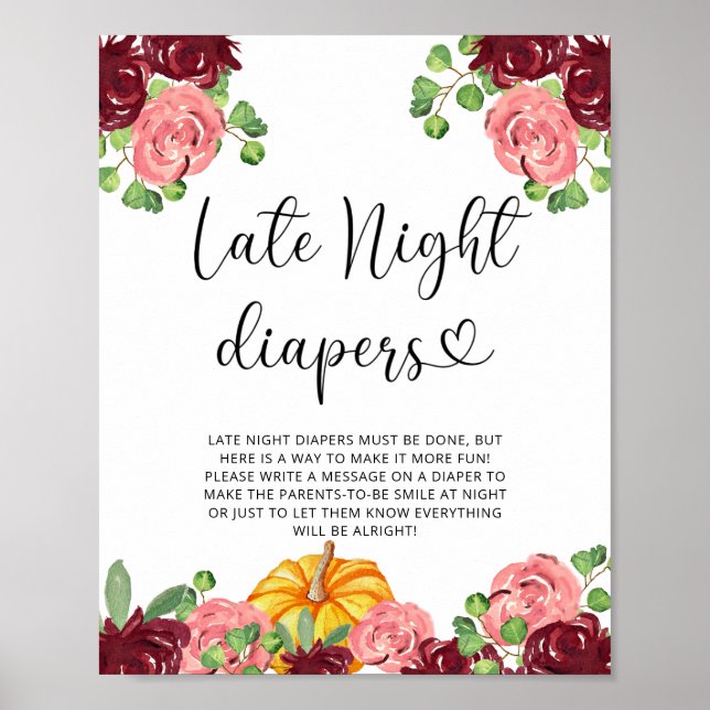 Floral pumpkin Late night diapers game Poster (Front)
