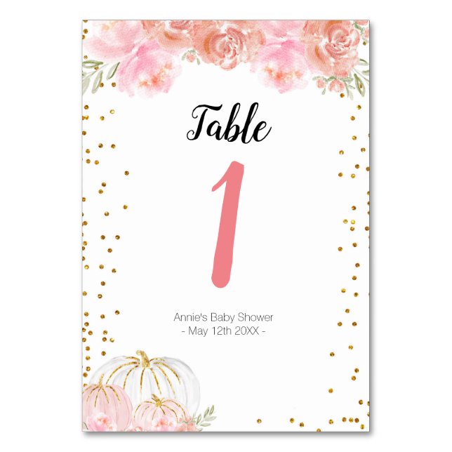 Floral Pumpkin Modern Table Number (Front)