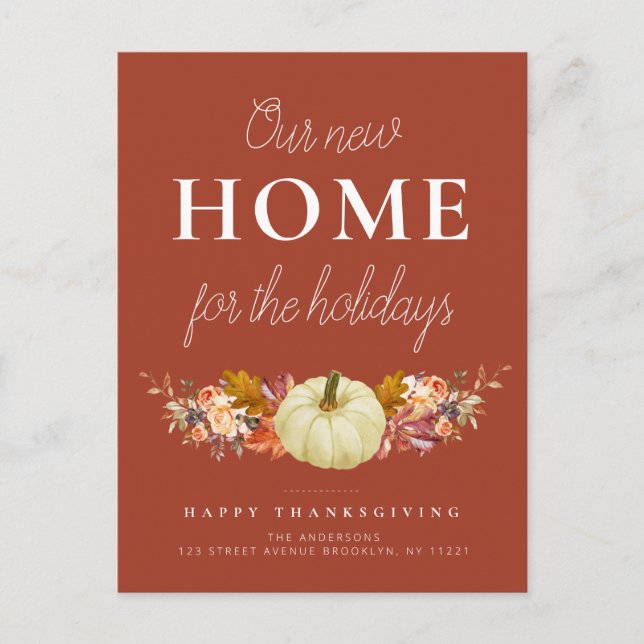floral pumpkin moving announcement postcard (Front)