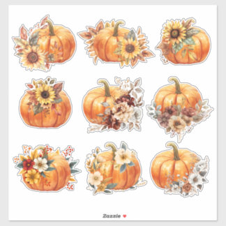 Floral Pumpkin Parade – Elegant Autumn Sticker Set