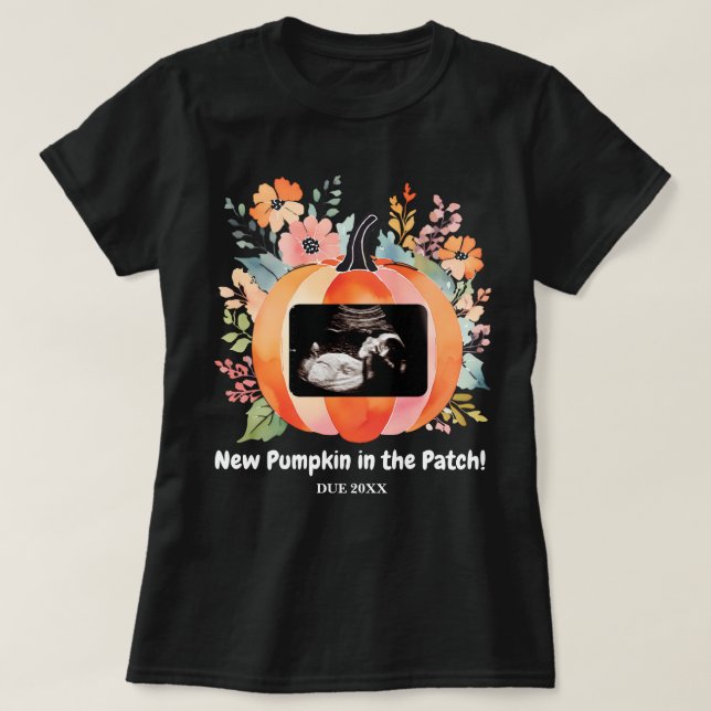 Floral Pumpkin Pregnancy Announcement Ultrasound T-Shirt (Design Front)