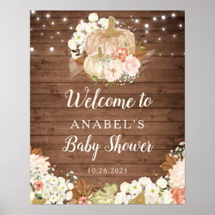 Floral Pumpkin Rustic Wood Welcome Baby Shower Poster