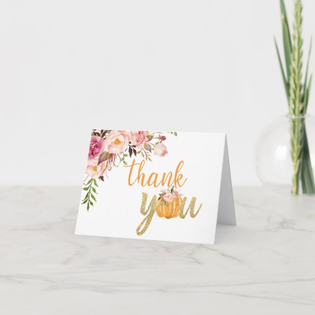 Floral Pumpkin Thank You Card - Pink (Front)