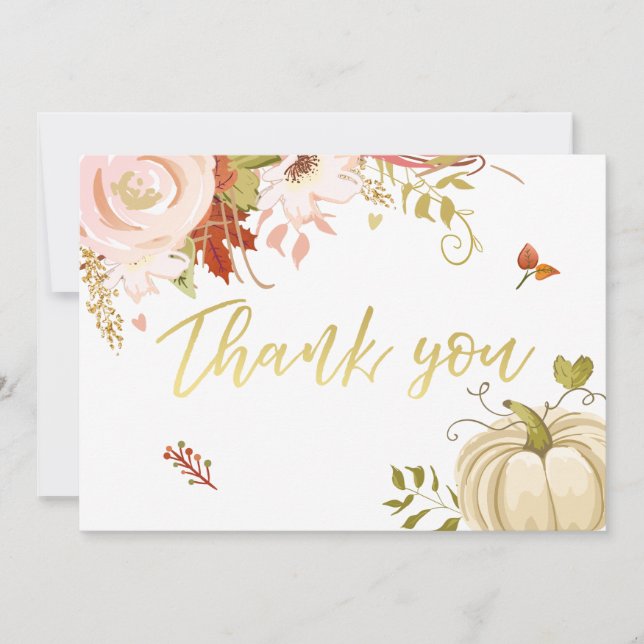 Floral Pumpkin thank you Rustic Fall Autumn Shower (Front)