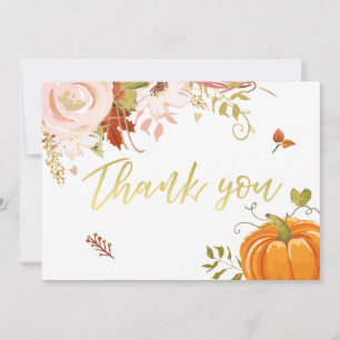 Floral Pumpkin thank you Rustic Fall Autumn Shower Card