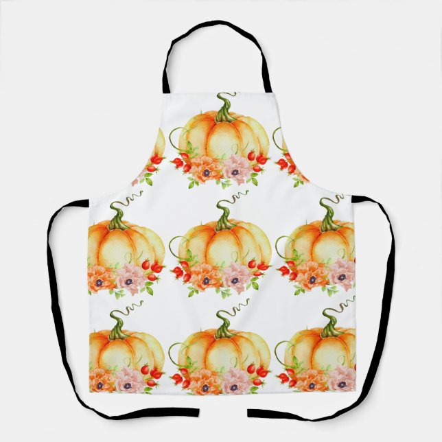 Floral Pumpkin White Apron (Front)