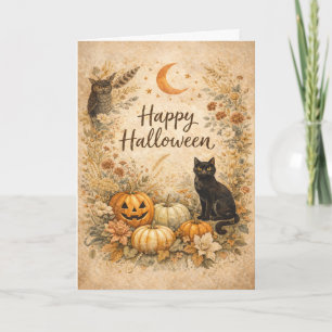 Floral Pumpkins Vintage Boho Halloween Card