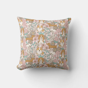 Floral Puppies Throw Pillow