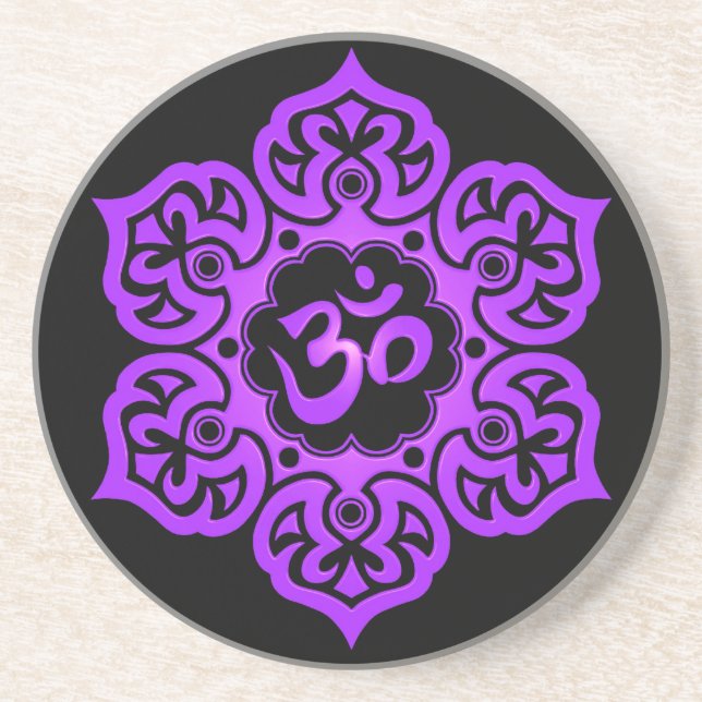 Floral Purple and Black Aum Design Coaster (Front)