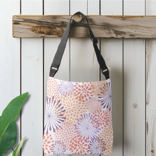 Floral Purple and Coral Dahlia Blossom Crossbody Bag