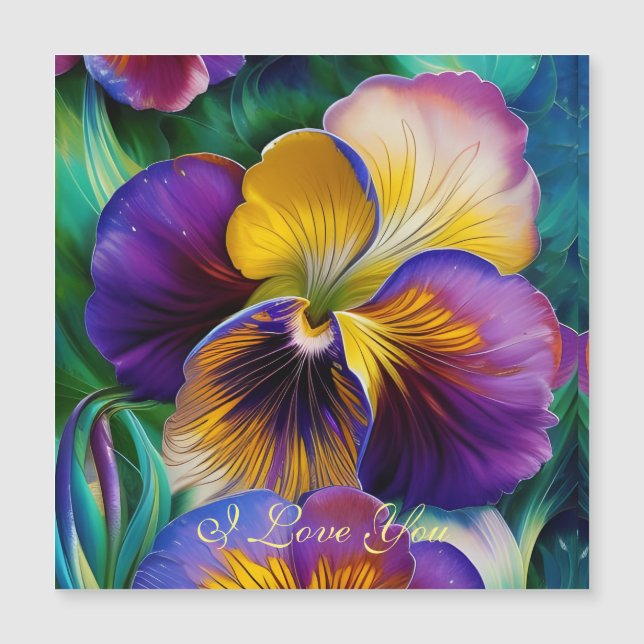 Floral Purple and gold pansy blue green leaves  (Front)