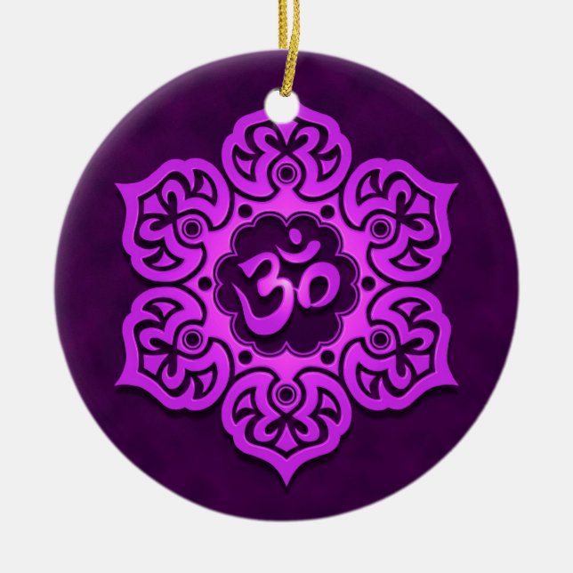 Floral Purple Aum Design Ceramic Ornament (Front)