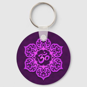 Floral Purple Aum Design Keychain