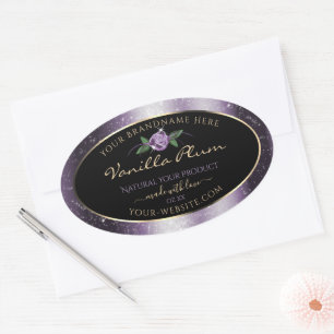 Floral Purple Black Product Labels Soft Glitter