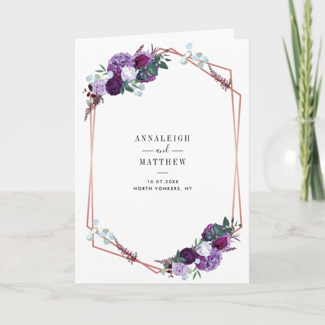 Floral Purple Botanical All-in-One Folded Wedding Invitation (Front)
