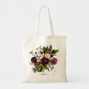Floral Purple Botanical Vintage Personalized Tote Bag