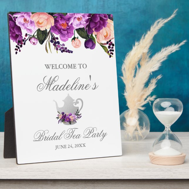 Floral Purple Bridal Shower Tea Party Welcome Plaque (Side)