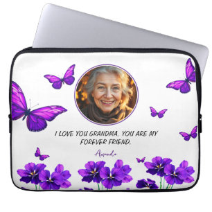 Floral Purple Butterfly Grandma Photo Laptop Sleeve