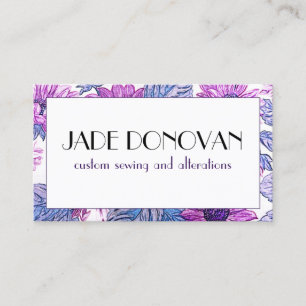 Floral Purple Daisies Flower Faux Textile Fabric Business Card
