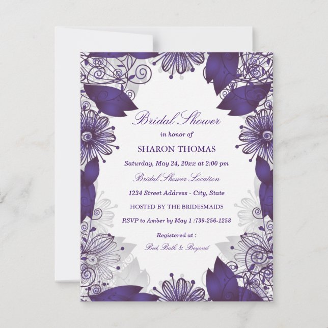 Floral Purple Élégant | Invitation de douche nupti (Devant)