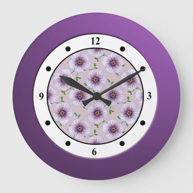 Floral Purple Garden Flower Modern Digits Large Clock (Front)