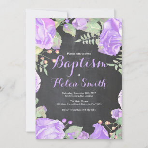 Floral Purple Girl Baptism Invitation