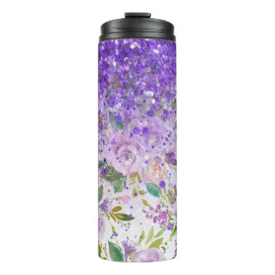 *~* Floral Purple Glitter Rose Pattern Girly  Thermal Tumbler