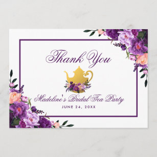 Floral Purple Gold Bridal Tea Party Thank You