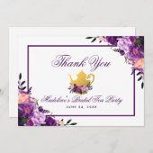 Floral Purple Gold Bridal Tea Party Thank You (Front/Back)