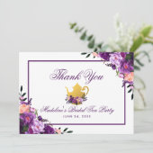 Floral Purple Gold Bridal Tea Party Thank You (Standing Front)