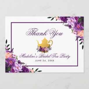 Floral Purple Gold Bridal Tea Party Thank You Card