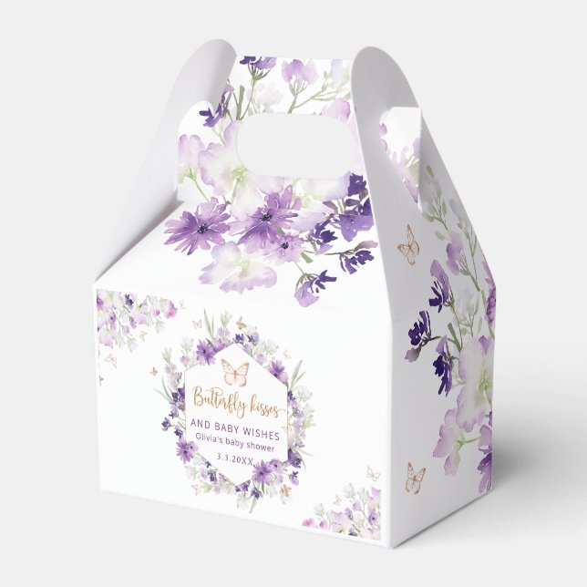 Floral purple gold butterfly baby shower Favour Bo Favor Box (Front Side)