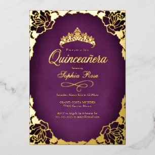 Floral Purple Gold Crown Quinceanera