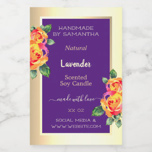 Floral Purple Gold Product Labels Candles Beauty &