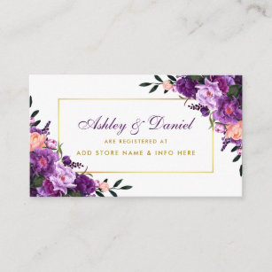 Floral Purple Gold Wedding Registry Insert Card