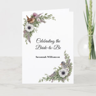 Floral Purple Green Songbirds Bridal Shower Card