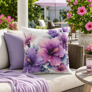 Floral Purple Hibiscus Flower Outdoor Pillow