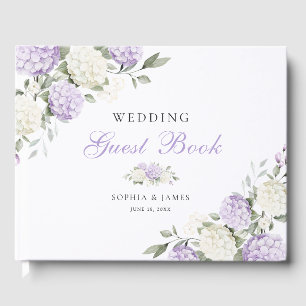 Floral Purple Hydrangea Greenery Wedding Guest Book