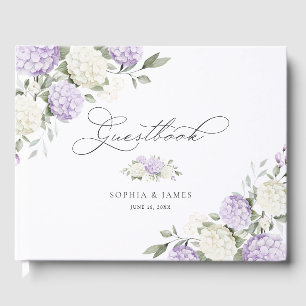Floral Purple Hydrangea Greenery Wedding Guest Book